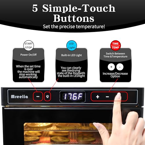 Mreelia Food Dehydrator, 8 Stainless Steel Trays, Dryer for Jerky, Dog Treats, Herb, Meat, Beef, Fruit | Keep Warm Function, 48H Digital Timer and 176°F Temperature Control, UL certification report