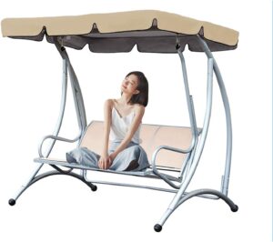 patio swing canopy top cover,2 3 seater waterproof replacement canopy cover for swing chair awning glider,swing cover for outdoor garden furniture,210d oxford cloth(beige,77x49x6inch)