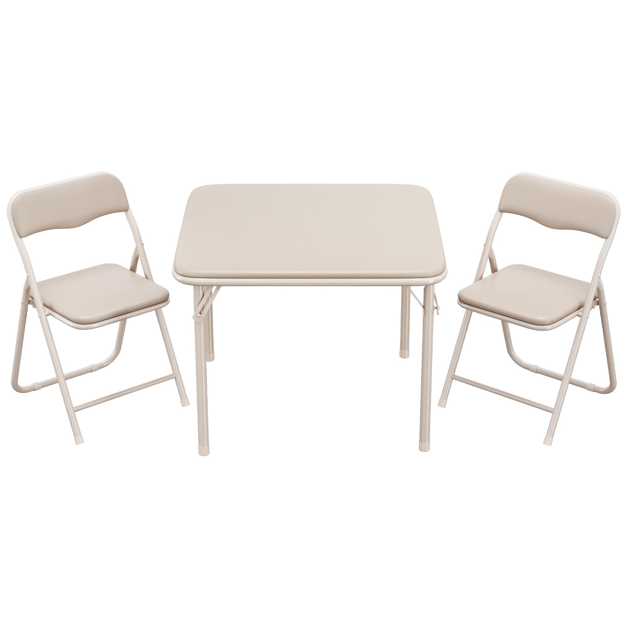 IDEALHOUSE Boys and Girls Folding Table and Chairs Set of 3, Portable Table and Chair with Pu Soft Cushion,Suitable for Eating,Reading and Playing