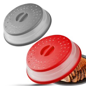 2 pcs microwave splatter cover collapsible microwave splatter guard for food fruit vegetables multi-purpose kitchen gadget for meal safe bpa-free silicone plastic dishwasher-safe 10.5inch