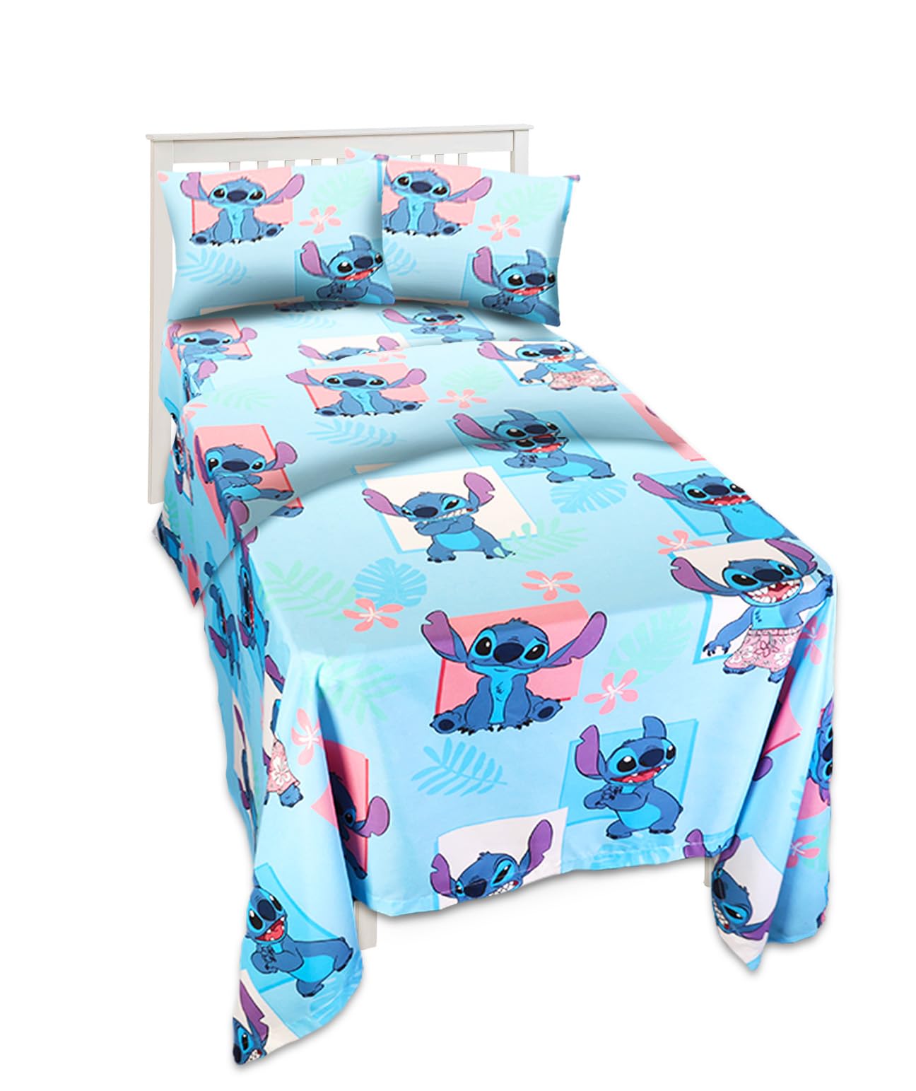 Stitch Twin Size Bedding Set for Toddlers - Lilo and Stitch Twin Bedding Bundle Includes Stitch Sheets with Flat Sheet, Fitted Sheet, and Pillowcase for Twin Bed Plus Stickers | Stitch Bedroom Decor