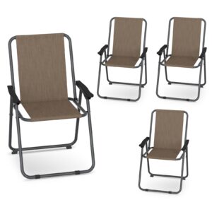 udpatio patio dining chair set of 4, folding patio chair with compact folded size, sturdy steel frame and weather-resistant textilene fabric, weights only 5.7lbs, support up to 220lbs, brown