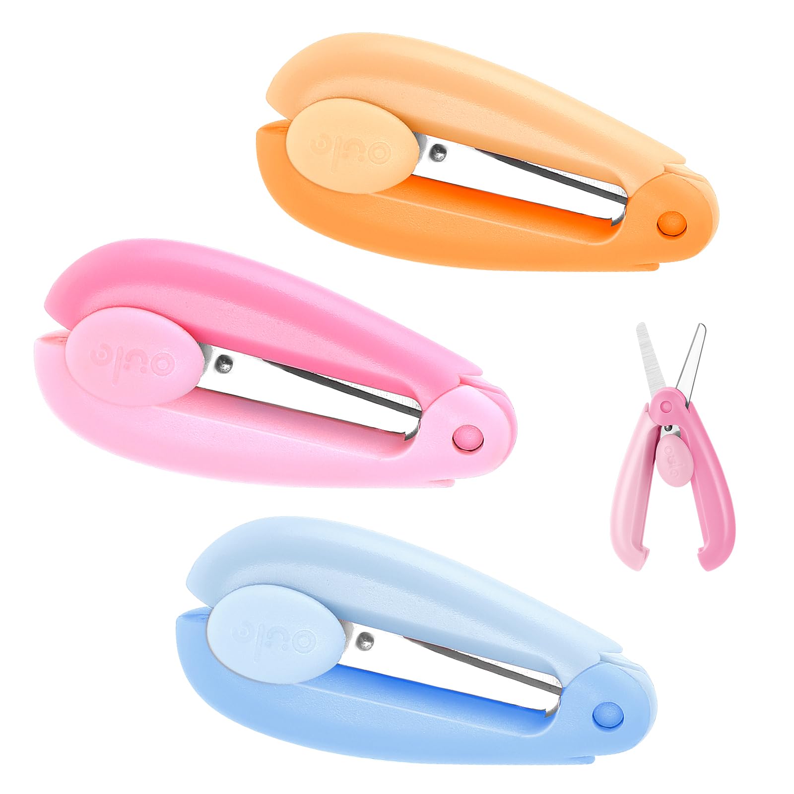 3 Pcs Safety Scissors for Kids Retractable Small Scissors Folding Travel Scissors Cute Craft Scissors for Toddler Crafts Children Arts Preschool Training, Orange Pink Blue