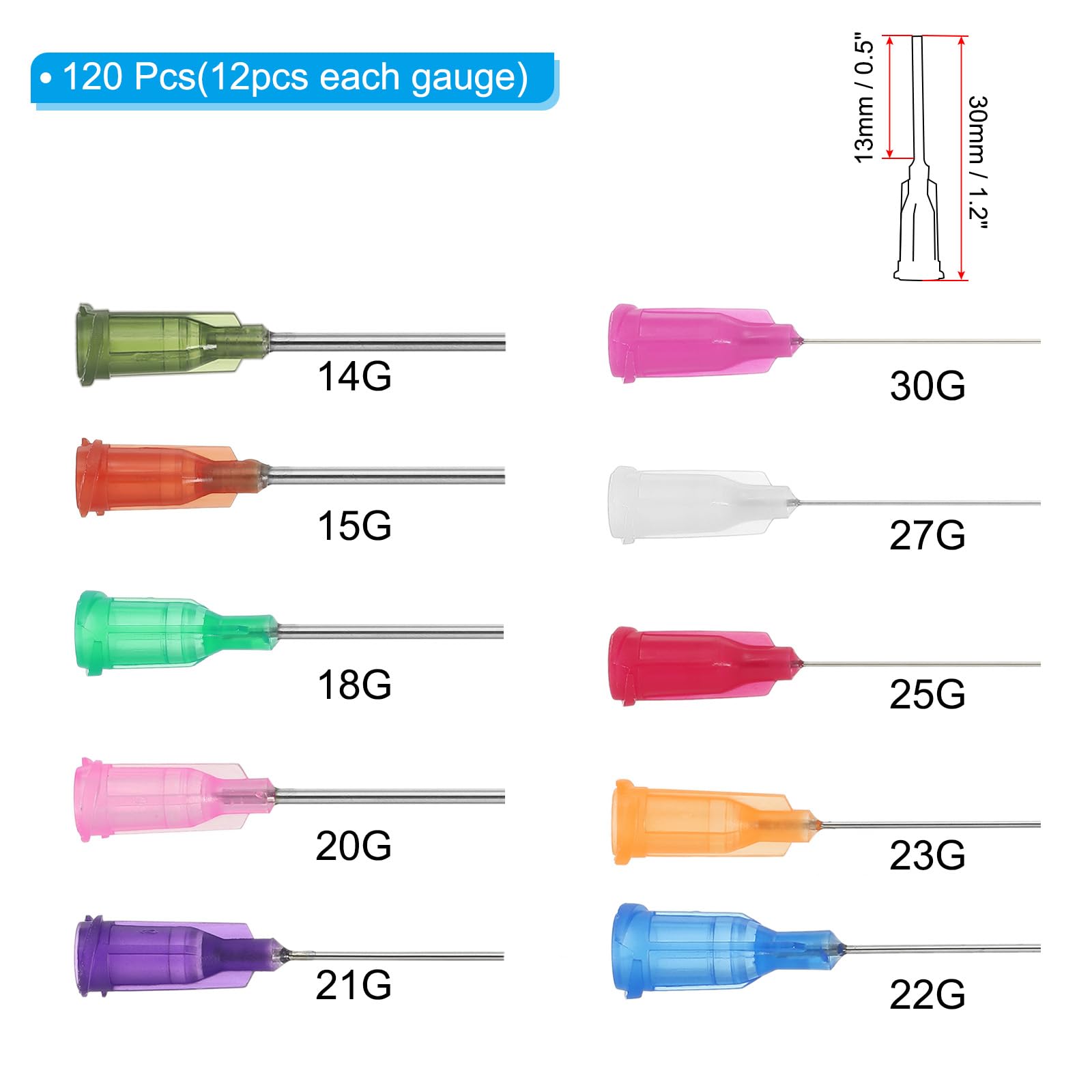 PATIKIL Blunt Tip Dispensing Needles 0.5 Inch, 120 Pcs 10 Different Gauge Industrial Liquid Dispenser Needle with Lure Lock for Refilling Liquid Inks Adhesive Glue