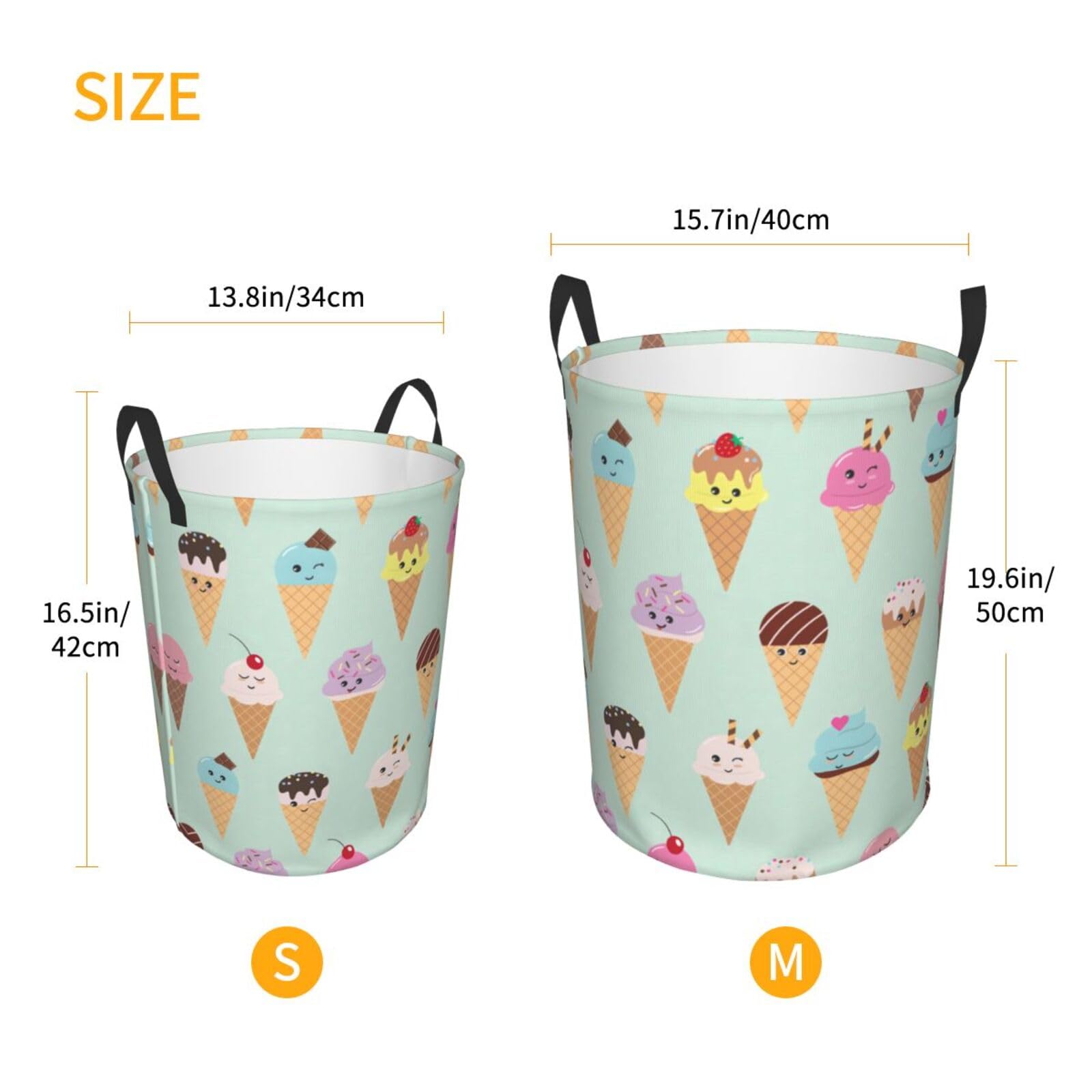 Ice Cream Cones Print Laundry Hamper, Storage Basket Toy Organizer Collapsible Waterproof For Bedroom Bathroom