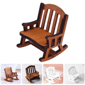 JOINPAYA 2pcs Miniature Dollhouse Rocking Chair 1:12 Scale Wooden Furniture Accessories Tiny Mini House Cake Topper Decoration Chair Model for Fairy Garden