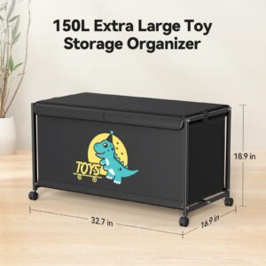 Extra Large Toy Box with Lids & Wheels, 32.7”x16.9”x18.9” Kids Toy Chest, 150L Toy Storage Organizer for Living Room, Nursery, Bedroom, Playroom, Closet, Toy Boxes for Boys, Girls, Kids, Black