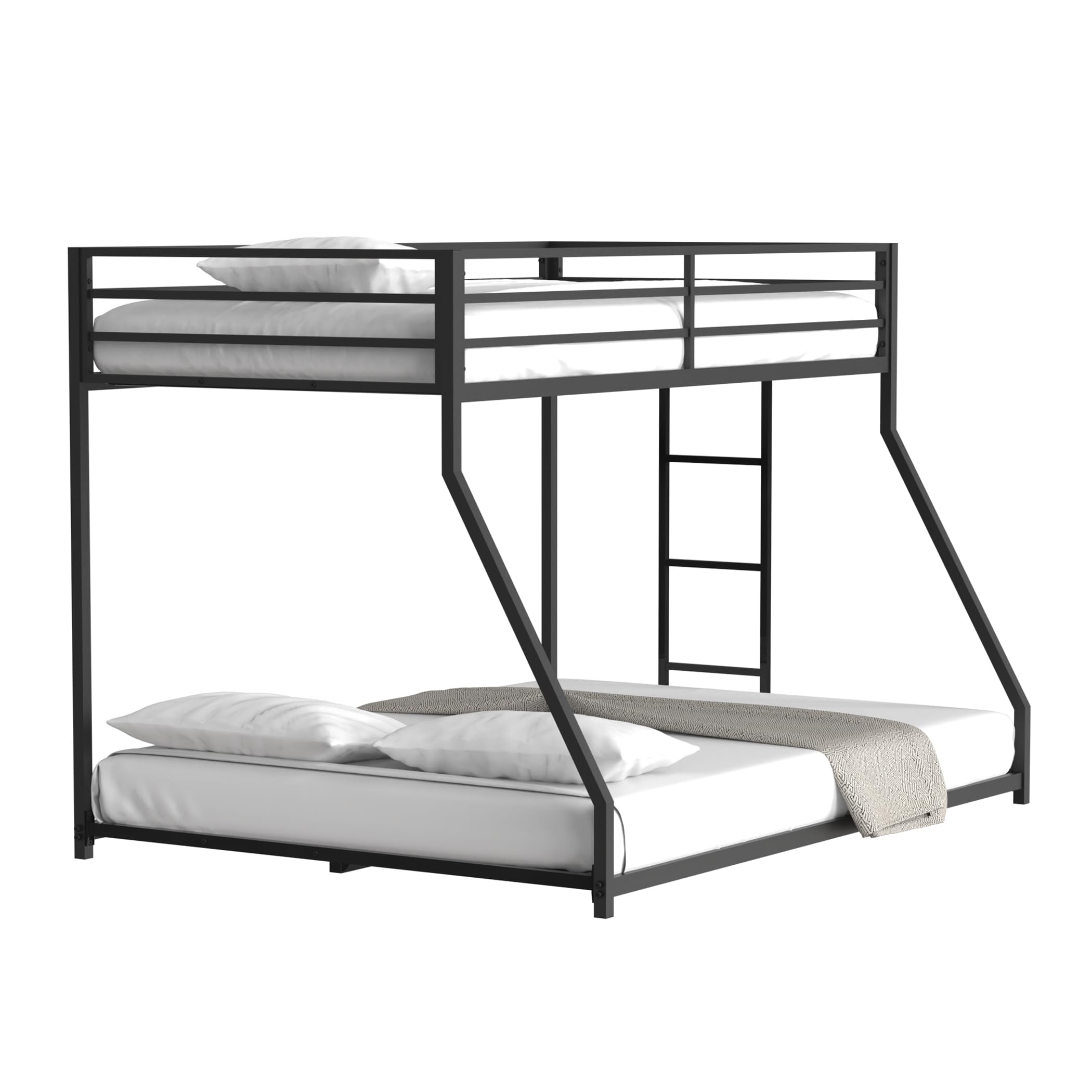 FRANSOUL Heavy Duty Bunk Bed for Adults,Full XL Over Queen Bunk Bedframe with Ladder and Full Length Guardrail for Adults,Teens,Kids,No Box Spring Needed