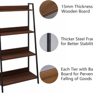 Bookshelf 4-Tier, 23.5inch Ladder Shelf, Industrial Bookcases, Etagere Utility Organizer Shelves, Small Freestanding Display Shelves with Metal Frame for Bedroom, Living Room, Plant, Brown