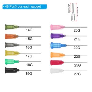 PATIKIL Blunt Tip Dispensing Needles 2 Inch, 48 Pcs 12 Different Gauge Industrial Liquid Dispenser Needle with Lure Lock for Refilling Liquid Inks Adhesive Glue