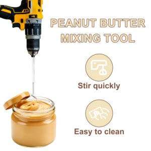 Peanut Butter Stirrer, 11.8 Inch Stainless Steel Nut Butter Mixer Peanut Butter Stirring Tool Drill Nut Butter Stirrer Fast Mixing Stirrer Utensil for Mixing Various Peanut Butter Jam