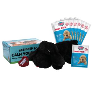 smartpetlove original snuggle puppy heartbeat stuffed toy for dogs - pet anxiety relief and calming aid - comfort toy for behavioral training - plus 6 heat packs (black)