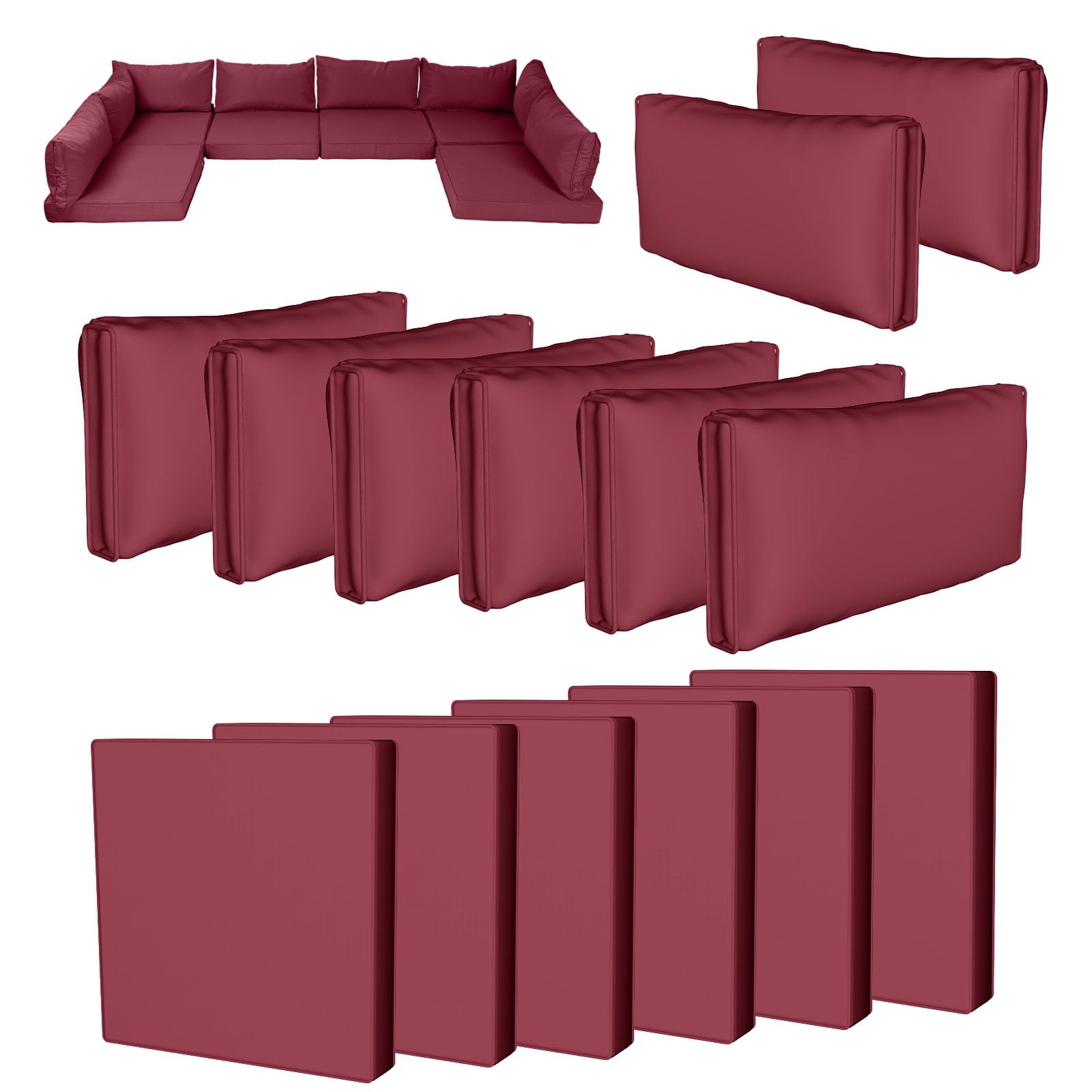 Hsohriif Outdoor Sectional Cushions Cover, 14 Piece Patio Cushion Covers Replacement, Fits 6 Seat Wicker Rattan Couch Furniture, Conversation Set, Waterproof Slipcovers with Zipper, Medium,Burgundy