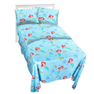 The Little Mermaid Twin Bedding Set for Toddlers - Bundle Includes Ariel Sheets with Flat Sheet, Fitted Sheet, and Pillowcase for Twin Bed Plus Stickers, More | Little Mermaid Bedroom Decor