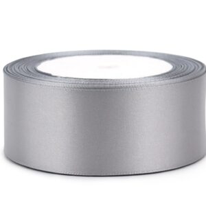 RIUNBB Gray Solid Satin Ribbon 1-1/2 Inch 25 Yards Solid Polyester Fabric Ribbon for Gift Wrapping Wedding Christmas Baby Shower Birthday Party Decoration Handmade Immortal Flower Craft