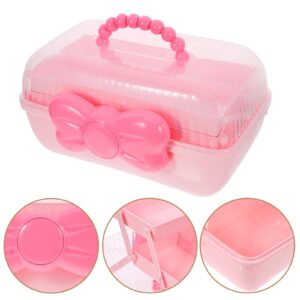 JOINPAYA On-The-go Girl Makeup Box, Hard Plastic Makeup Organizer Box, Two-Layer Art Crafts Case Sewing Supplies Organizer Pink