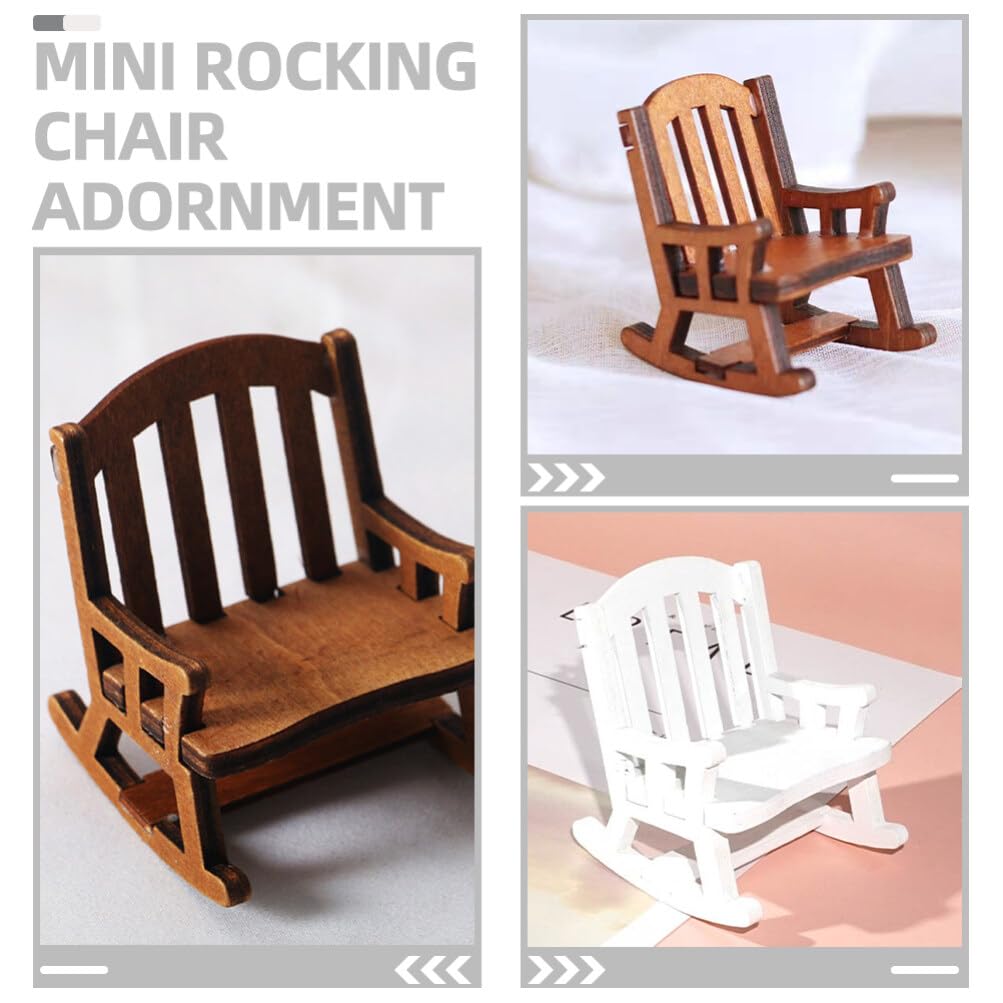 JOINPAYA 2pcs Miniature Dollhouse Rocking Chair 1:12 Scale Wooden Furniture Accessories Tiny Mini House Cake Topper Decoration Chair Model for Fairy Garden