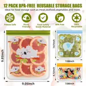 Rluahxnby Dishwasher Safe 12 Packs Reusable Freezer bags Storage Vegetable Bags -BPA Free Leakproof Food Storage Bags Reusable Silicone for Marinate Meats, Cereal, Vegetables, Home bags