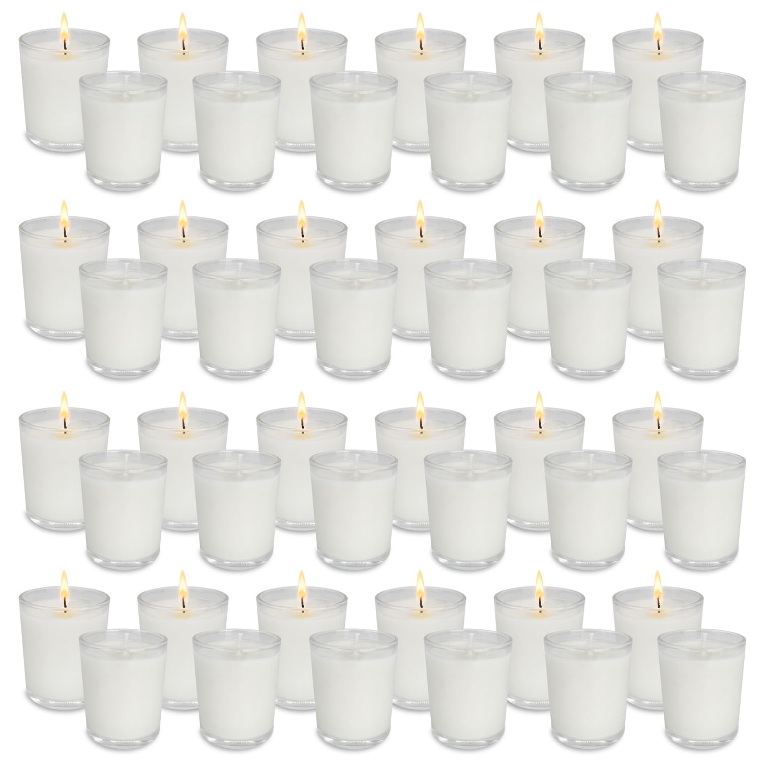 48 Pack Unscented Clear Glass Filled Votive Candles. Hand Poured Wax Candle Ideal Gifts