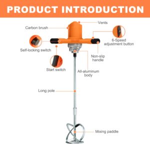 NorthSpoor Electric Handheld Cement Mixer, 2600W Electric Concrete Mixer with 6 Speed,110V Handheld Mud Mixer for Motar,Paint, Grout, Plaster, Thinset