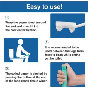 3 Pcs Toilet Aid Set for Wiping Include Long Handle Butt Wiper Shower Brush Portable Bidet Comfort Self Wipe Bathroom Tool for People Overweight, Elderly and Disabled, Pregnant