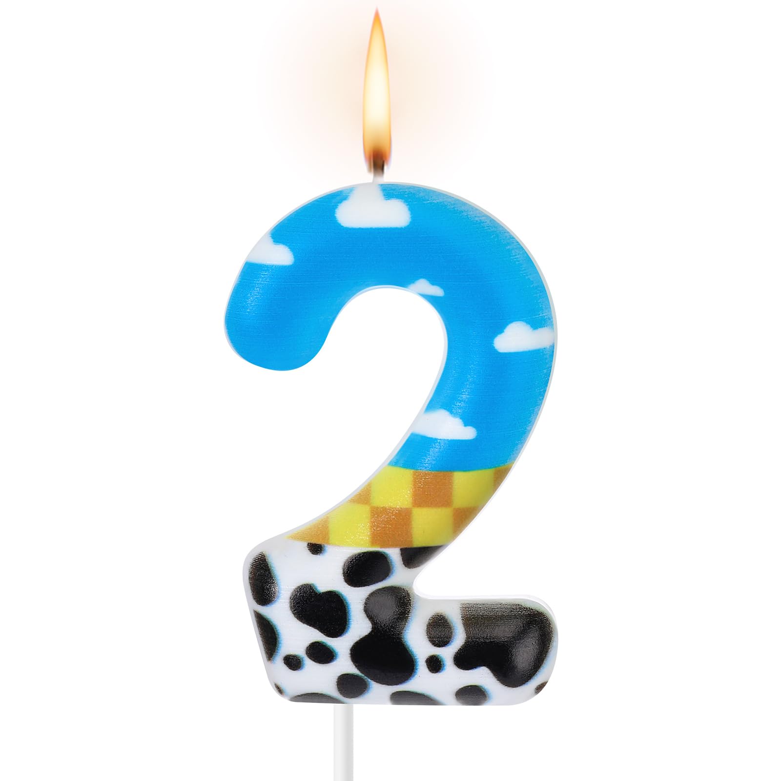 Threlaco Toy Inspire Game Birthday Number Candles Cartoon Birthday Cake Topper Candles Blue Sky and White Cloud Cow Birthday Candle for Boy Girl Party Decor Supplies(Number 2)