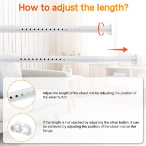 Closet Rod, 17 to 50 inches Adjustable Closet Rods for Hanging Clothes Heavy Duty Closet Hanging Rod Metal White Rod for Closet, Wardrobes, Bathroom, Windows