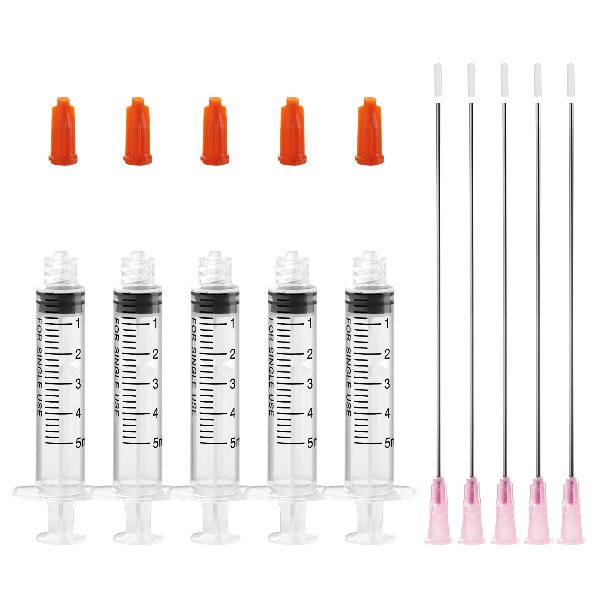 otwooi Syringes with 18 Ga Blunt Tip Needle, for Precision Liquid Handling and Refilling - 5ml 10ml 20ml 30ml Syringe Blunt Needles, Ideal for Liquids, Adhesives, and Oils（5ml, 5pcs)