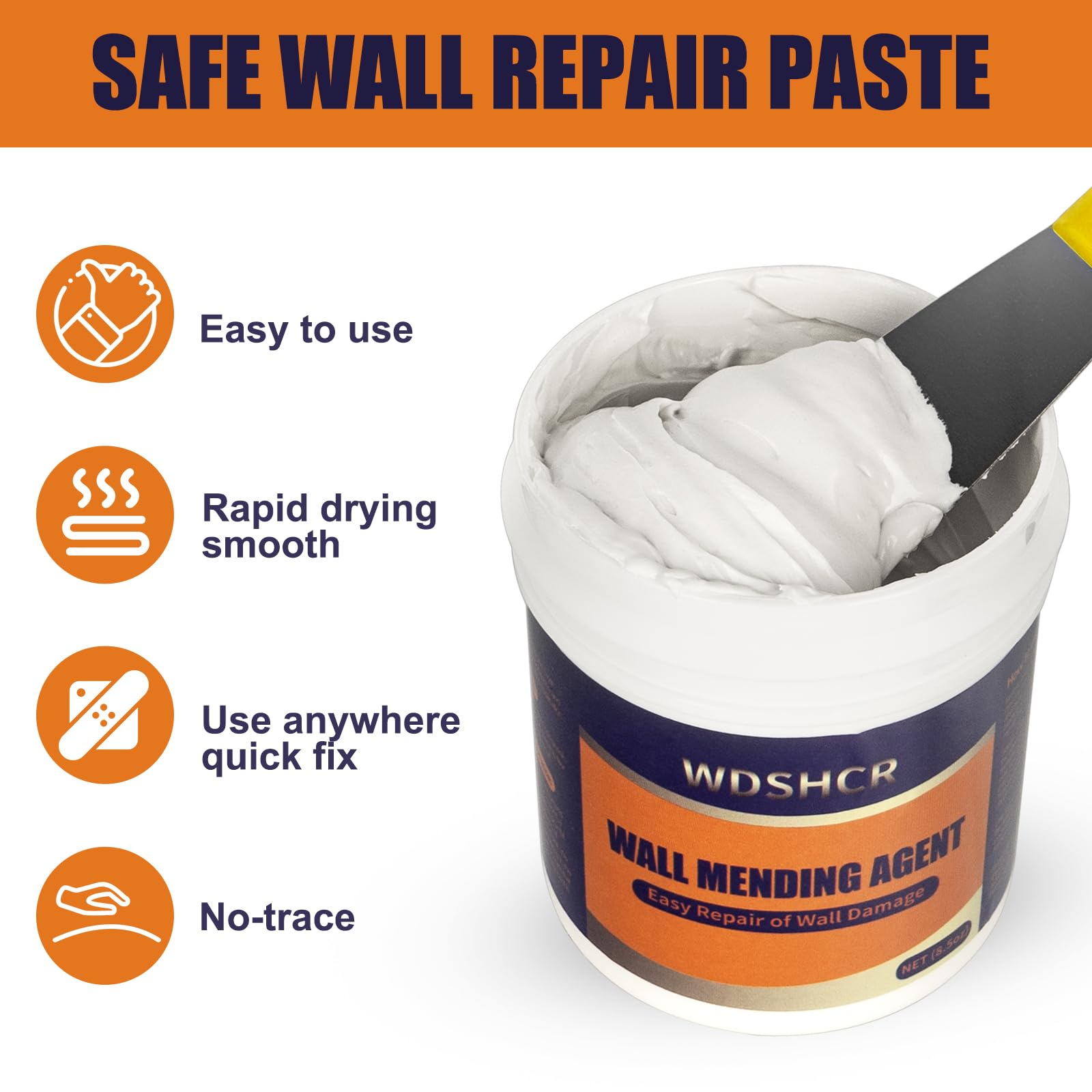 Drywall Repair Kit Drywall Hole Repair Patch Kits Wall Spackle Repair Paste with 8.5OZ White Wall Repair Putty with Scraper, Wall Surface Hole Fill Quick and Easy Solution (1Pack)