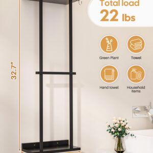 Cozivolife Bamboo Towel Rack for Bathroom with 2 Hooks, 32.7 inch with Shelf Wall Mounted Towel Storage Organizer, Large Capacity Towel Holder for Bathe Towels and Hand Towels (Black)