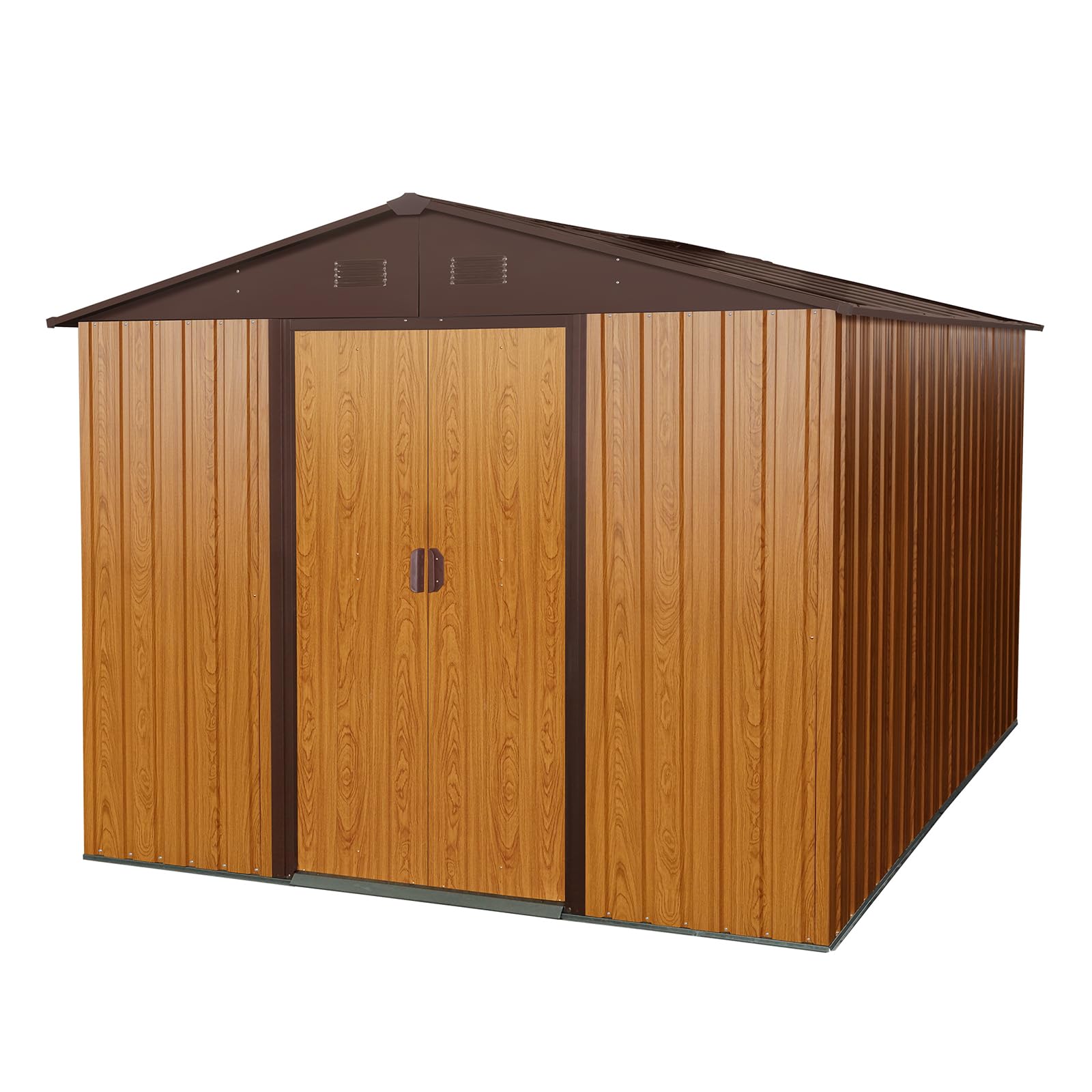 10 x 8 FT Outdoor Storage Shed, Metal Garden Shed with Floor Frame, Large Tool Shed Outdoor Storage with Lockable Sliding Doors & Air Vents, Storage House Waterproof for Backyard, Lawn, Coffee