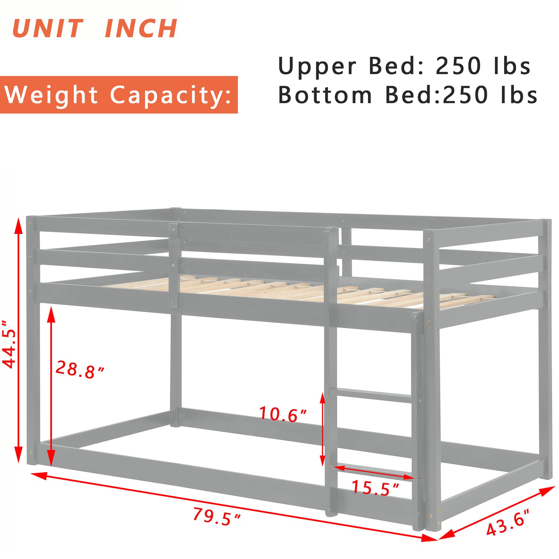 Ochangqi Kids Bunk Bed Twin Over Twin with Stairs and Rails for Kids Toddler Girls Boys,Pine Wood,Easy Assemble, Convertible to Low Profile Loft Bed (Grey)