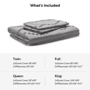 TINA'S HOME Duvet Cover King - Tufted Boho Duvet Cover Set for All Season, 3PCS- 1 Grey Washed Microfiber Duvet Cover with Zipper and 2 Pillow Shams, Chic Bedding Comforter Cover Set