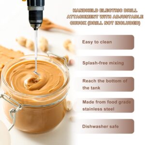 Peanut Butter Stirrer, 11.8 Inch Stainless Steel Nut Butter Mixer Peanut Butter Stirring Tool Drill Nut Butter Stirrer Fast Mixing Stirrer Utensil for Mixing Various Peanut Butter Jam