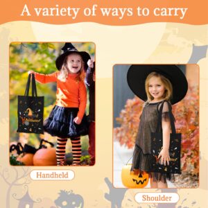 TYL&TYS Halloween Treat Bags, 3Pcs Trick or Treating Bags, Halloween Candy Canvas Tote Gift Bags (Trick or Treat, Cat, Pumpkin), Reusable Halloween Grocery Boo Basket Bag for Kids