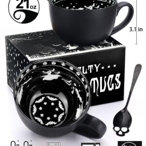 Christmas Gifts, Nightmare Midnight Skull Coffee Mugs with Spoons, Halloween Birthday White Elephant Weird Gifts for Women Men Girl Friends, Halloween Spooky Witchy Gothis Decor Horror Novelty Tea Cup