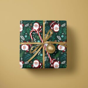 LeZakaa Christmas Wrapping Paper Roll - Santa Claus in Dark Green for Christmas Holiday, Party - 17 inches x 32.8 Feet (46.45 sq.ft.)