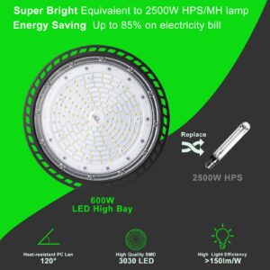 ANTLUX 600W UFO LED High Bay Light 90000lm (Equiv.to 2400W MH/HPS) High Bay LED Shop Light AC100-277V 5000K Commercial Bay Lighting -2 Pack