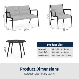 EAST OAK 4 Seats Outdoor Furniture Set, Waterproof Patio Furniture Set, Patio Loveseat with Coffee Table for Garden or Porch, 4-Piece Patio Conversation Sets for Balcony in Grey