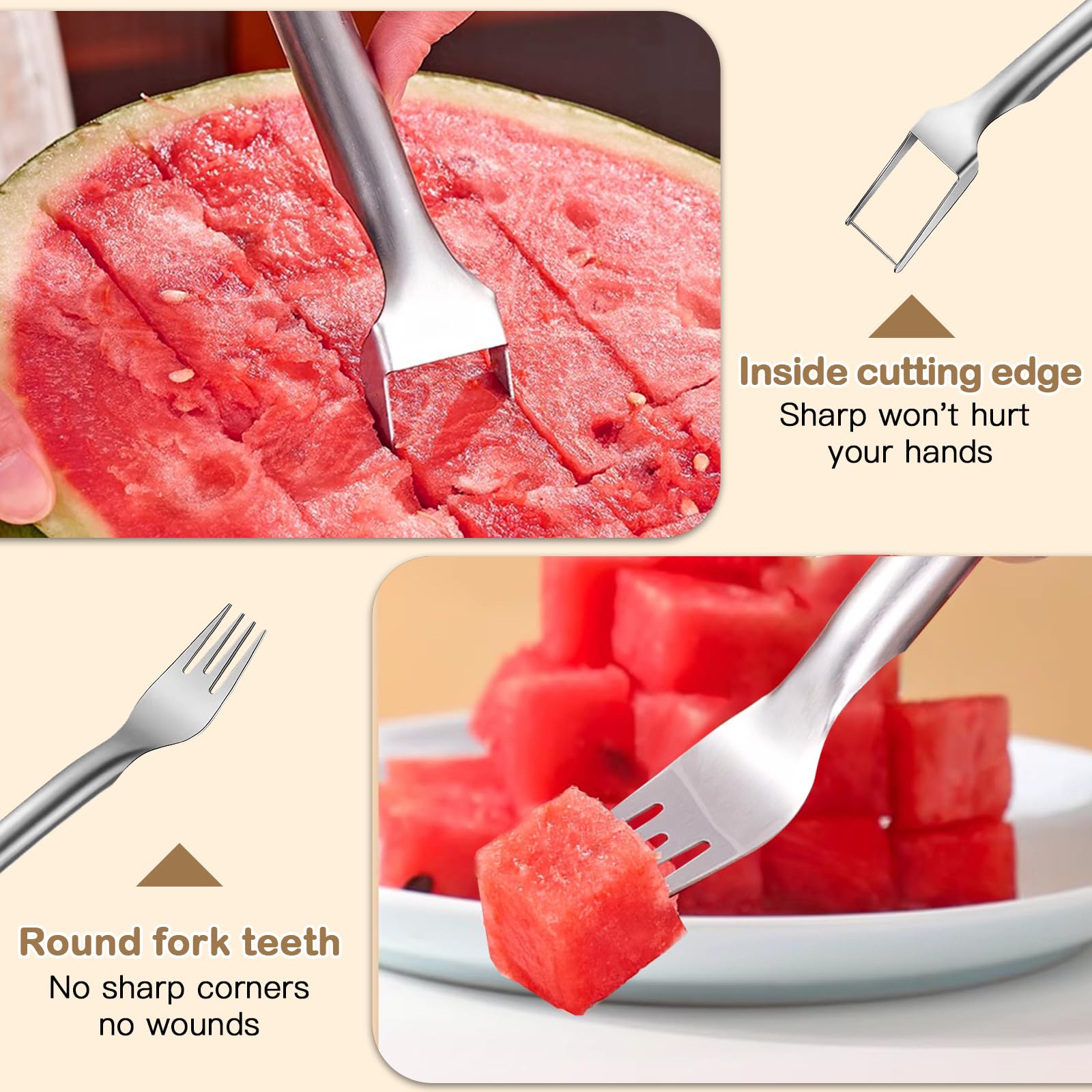 2-in-1 Stainless Steel Fruit Cutter, Dual Head Watermelon Fork Slicer, Fruit Forks Slicer Knife for Home Kitchen (1 Pcs)