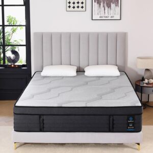 suiforlun 15" king mattress, gel & bamboo charcoal infused memory foam, medium euro top hybrid pocket spring mattress for restful sleep, enhanced pressure relief and edge support, 120 nights trial