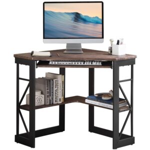 vecelo corner computer desk 41 x 30 inches with smooth keyboard & storage shelves for home office workstation,rustic brown