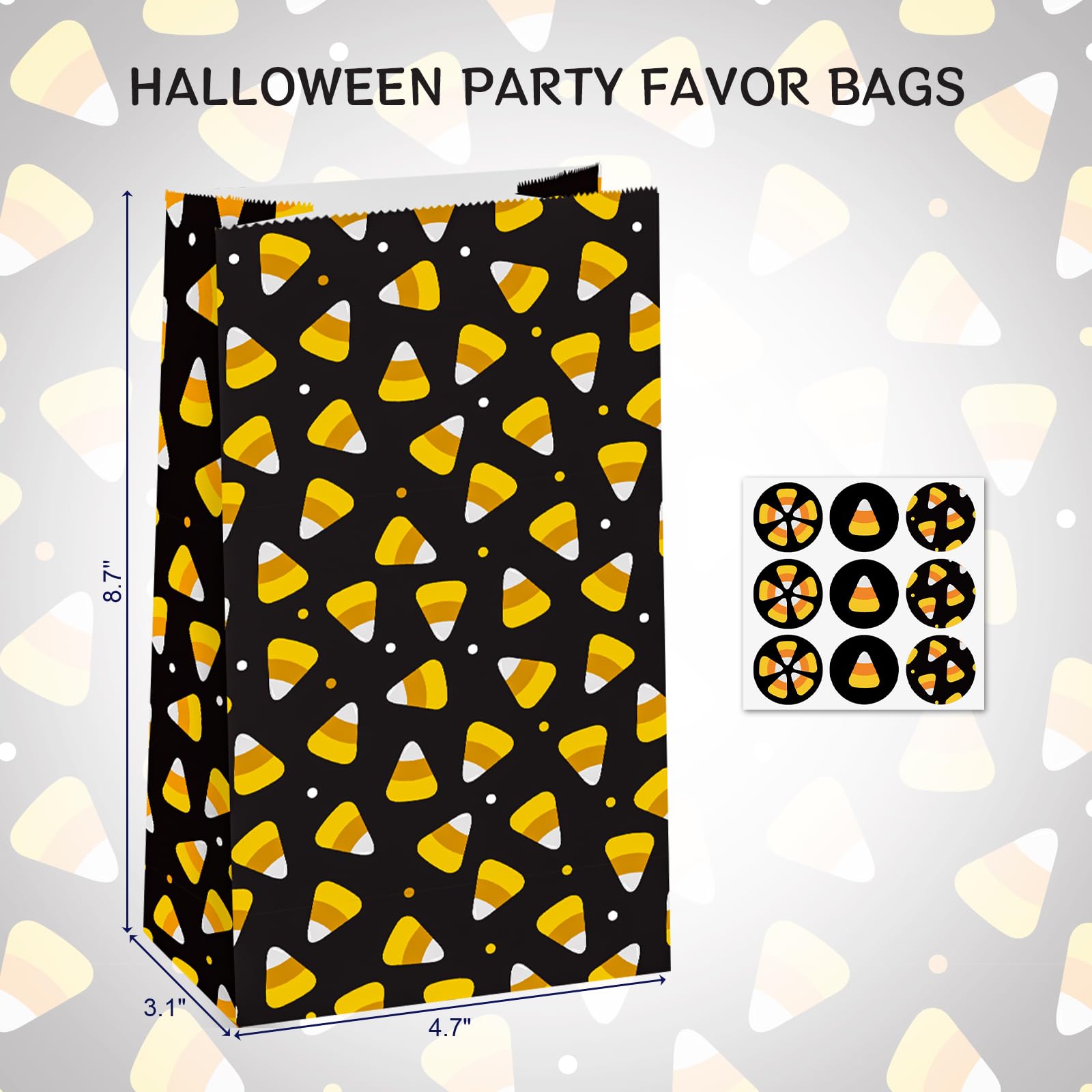 Shindel 27PCS Party Favor Bags, Candy Corn Goodie Bags Halloween Treat Bags Candy Treat Bags with Stickers for Kids Parties Gifts