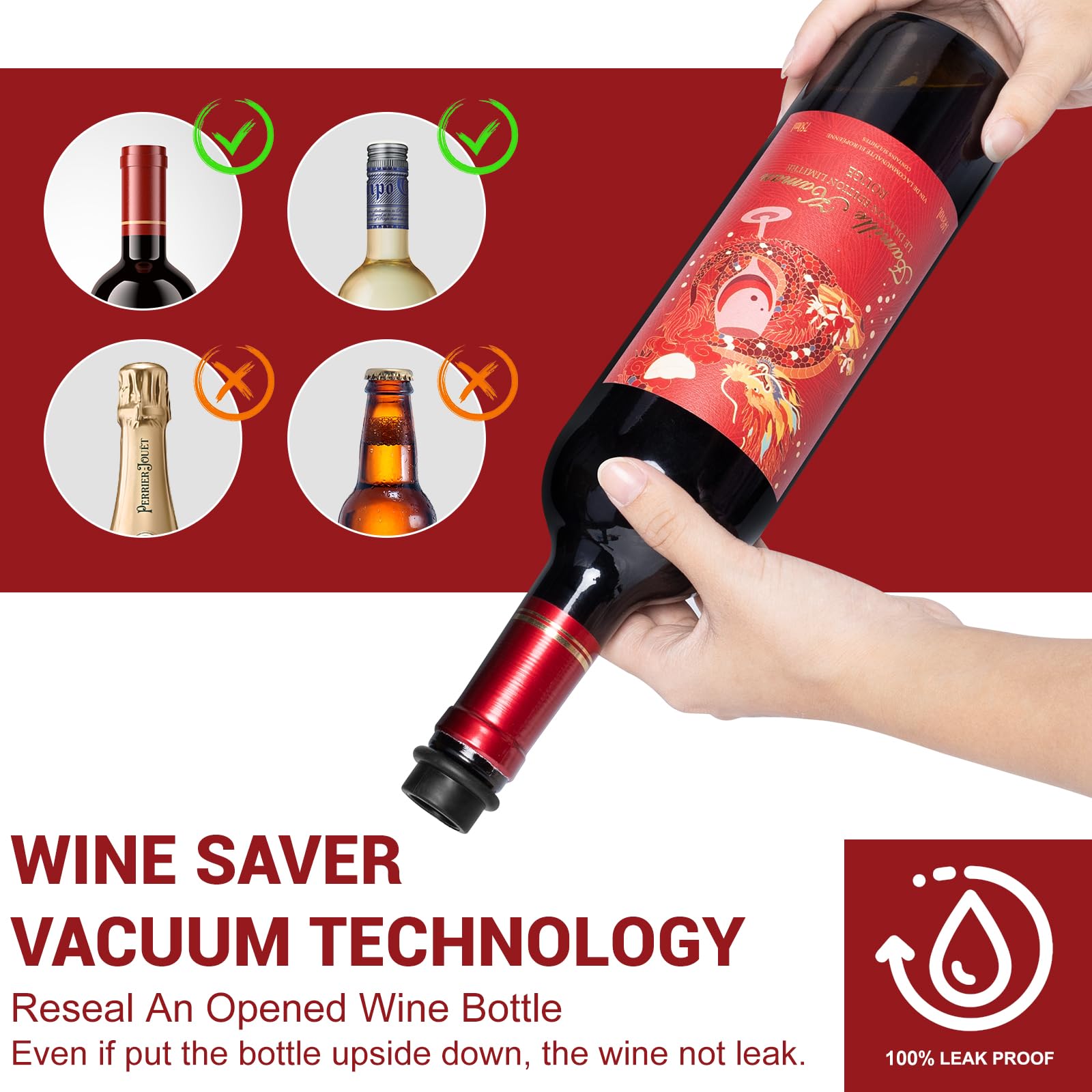 Wine Saver Vacuum Pump with 6 Wine Stoppers, Wine Preserver Keep Wine Fresher for Longer, Reusable Food Grade Silicone Wine Stopper Leak Proof, Wine Corks Fit Almost Any Wine Bottles