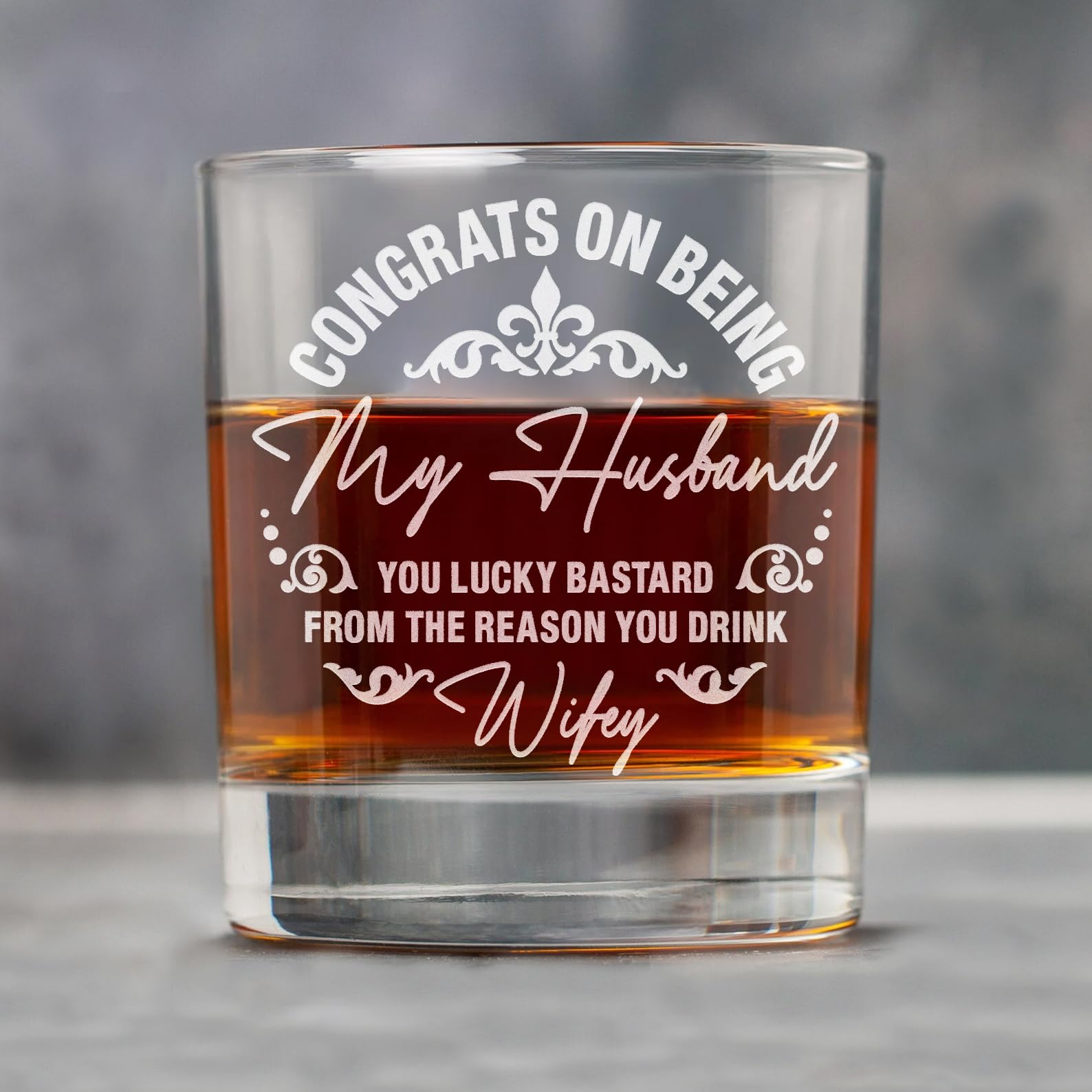 Lucy Engraving Congrats On Being My Husband Whiskey Glass - Custom Father's Day Gifts for Husband - Engraved Whiskey Glass for Him - 11 oz - Made in the USA