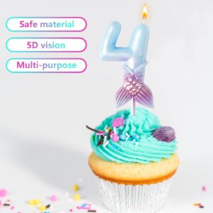 laackys Birthday Candle Number 4 Candles, Blue Purple Birthday Cake Candles, Cake Happy 4th Birthday Candles | Suitable for Mermaid Cake Decoration Birthday Party Supplies (4)