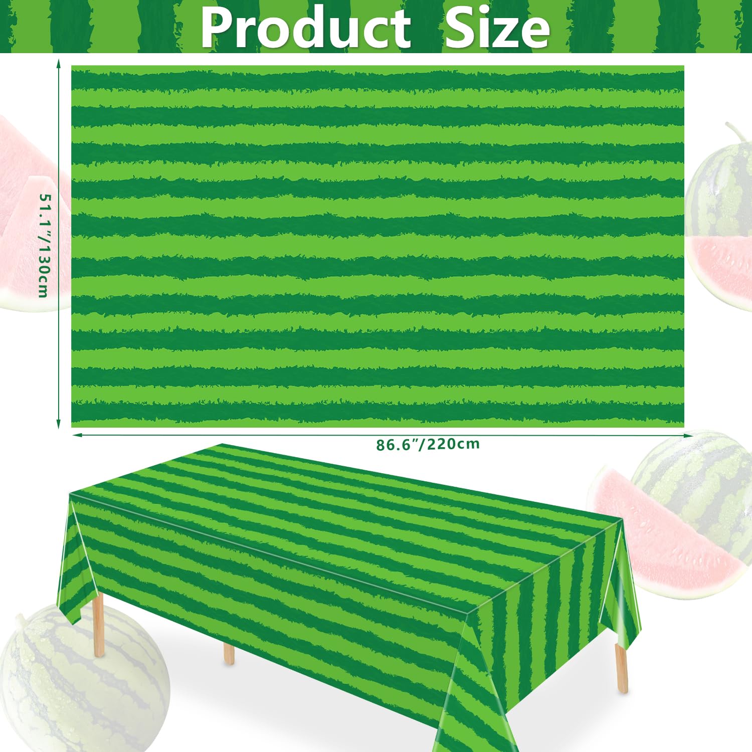 4 Pack Watermelon Rind Tablecloth Green Melon Rectangle Table Cloth Watermelon Party Tablecloth Watermelon Table Covers Watermelon Birthday Party Table Cloth for Beach Pool Party Supply 51 x 86 Inch