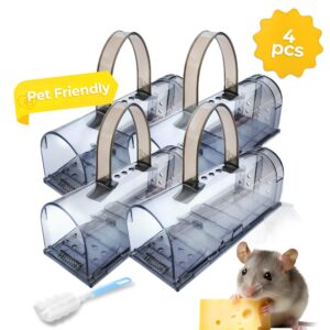 CTB Dealz Humane Mouse Trap Indoor/Outdoor No See Kill Multi-Pack - Mice Mouse Catcher for Home - Pet Safe Mousetrap Catch and Release (Grey, 4, Pack of 4)