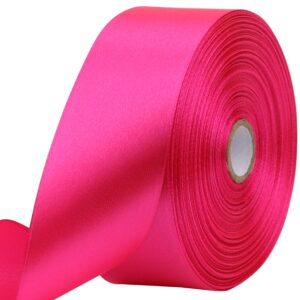 riunbb hot pink solid satin ribbon 1-1/2 inch 50 yards solid polyester fabric ribbon for gift wrapping wedding christmas baby shower birthday party decoration handmade immortal flower craft