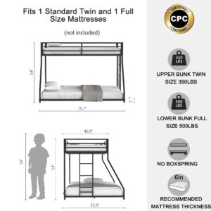 FRANSOUL Heavy Duty Bunk Bed for Adults,Full XL Over Queen Bunk Bedframe with Ladder and Full Length Guardrail for Adults,Teens,Kids,No Box Spring Needed